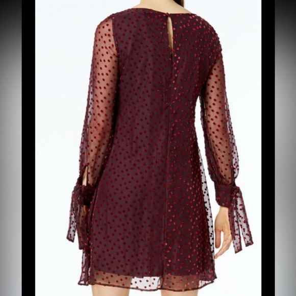 Taylor Burgundy Maroon Red Polka Velvet Dot Long Sleeve Shift Dress - Picture 3 of 8